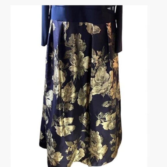 Xscape Maxi Brocade Formal Cocktail Dress Navy and Gold Size 22  EUC - Picture 8 of 15
